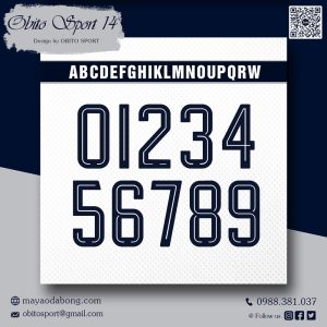 Font Số Obito Sport 14 KLG - Đen viền trắng trên nền trắng nổi bật
