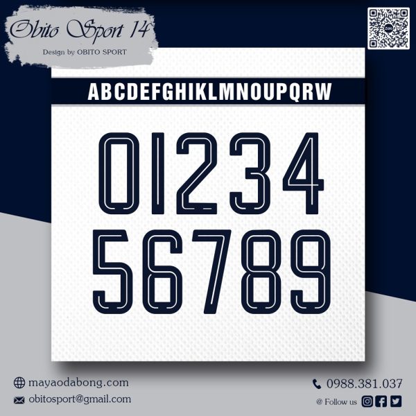 Font Số Obito Sport 14 KLG - Đen viền trắng trên nền trắng nổi bật
