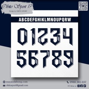Font Số Chữ Obito Sport 17 - Màu Đen Xanh Đậm Trên Nền Trắng