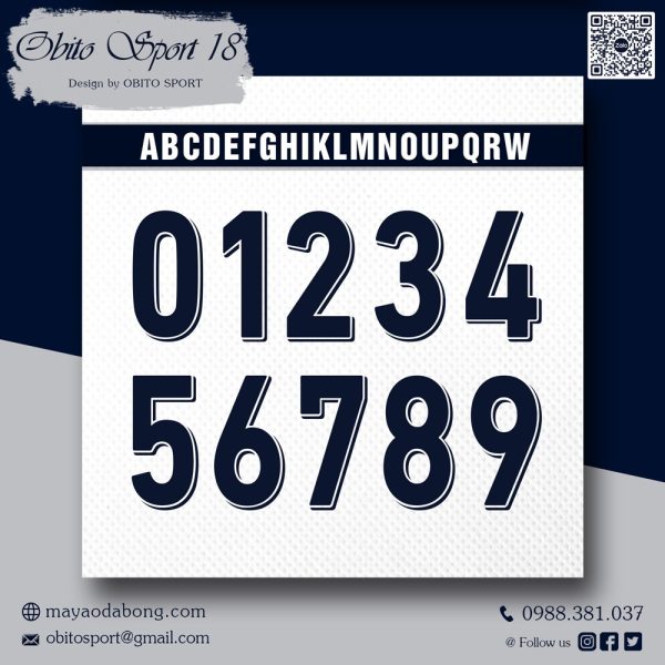 Font Số Obito Sport 18 – Xanh Navy Viền Trắng Đẳng Cấp Thể Thao