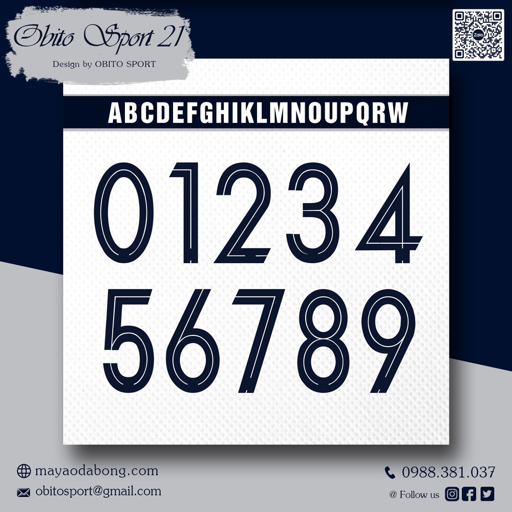 Font Số Obito Sport 21 màu đen viền trắng, thiết kế sắc nét cho thể thao chuyên nghiệp