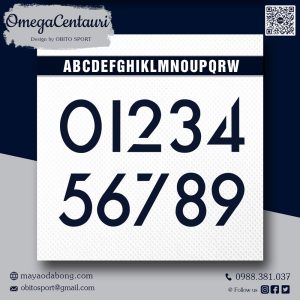 Font Chữ Số Áo Thể Thao Omega Centauri – Xanh Navy Nền Trắng