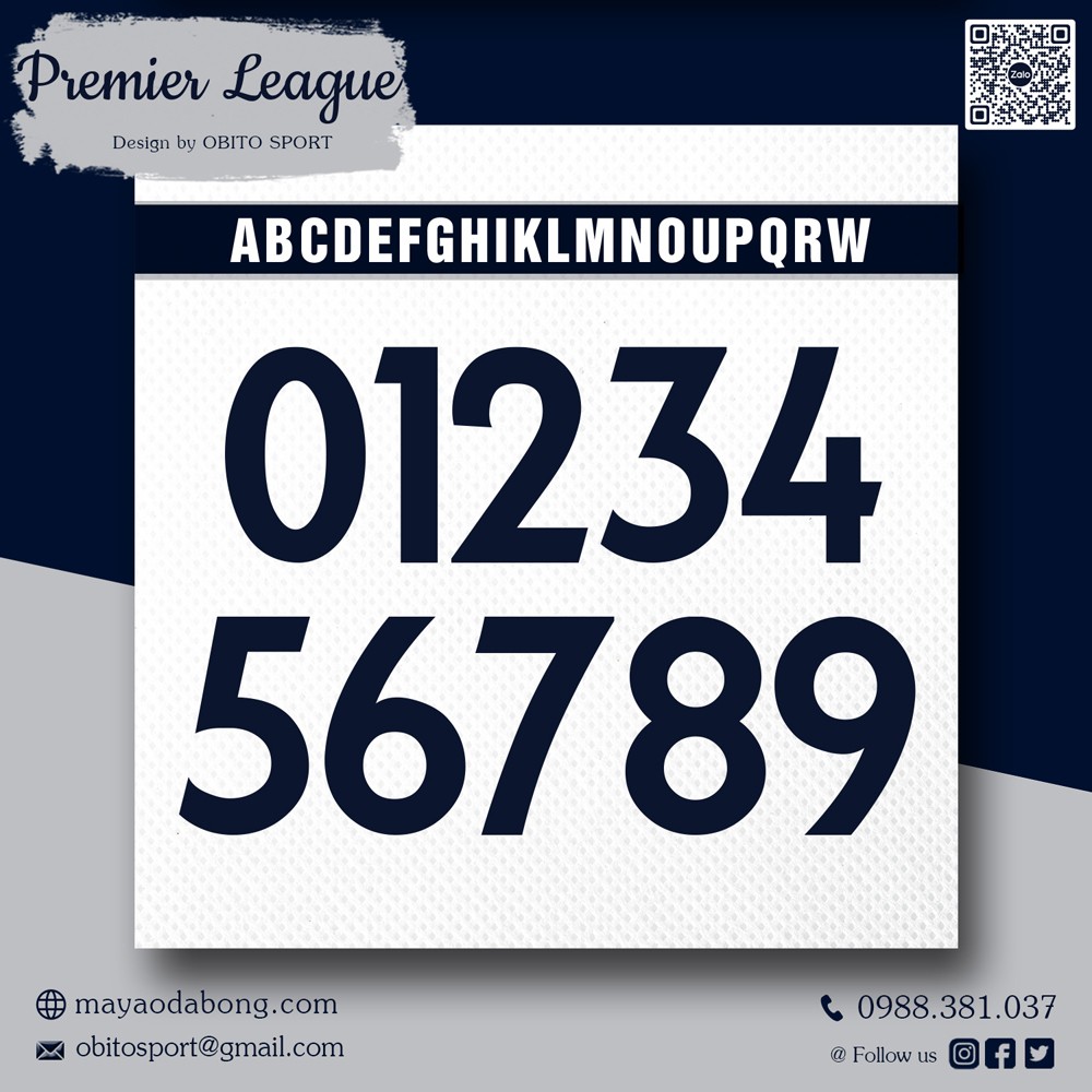 Font số Premier League 2017-18 màu xanh navy trên nền trắng