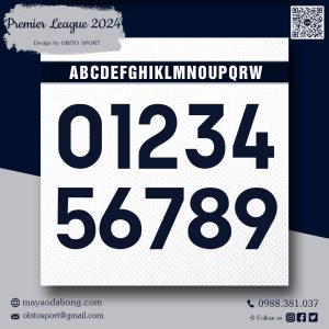 Font Số Áo Đấu Premier League 2024 - Màu Đen Navy trên nền trắng | OBITO SPORT