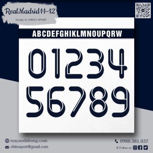 Bảng Số và Chữ In Áo Real Madrid 2011-2012 - Xanh Đen Trên Nền Trắng