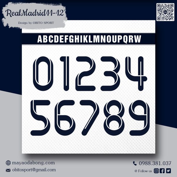 Bảng Số và Chữ In Áo Real Madrid 2011-2012 - Xanh Đen Trên Nền Trắng