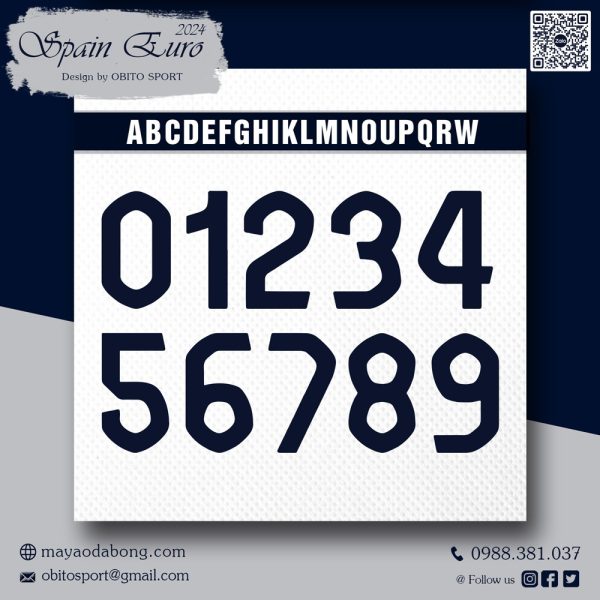 Font Số Áo Spain Euro 2024 - Màu Đen Navy