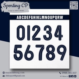 Font Số & Chữ In Áo Bóng Đá Sporting CP Màu Đen Viền Trắng