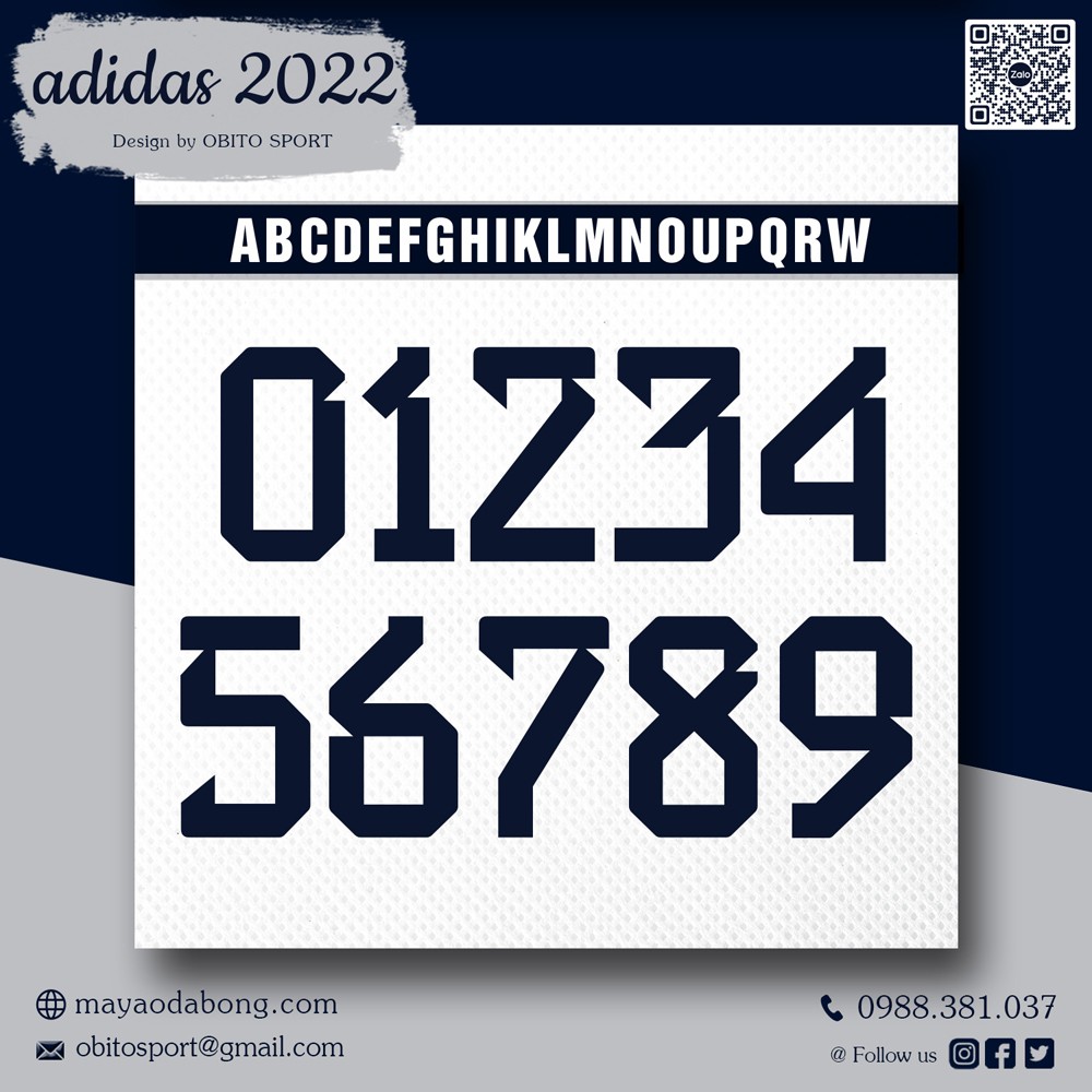 Font số áo thể thao Adidas 2022 màu xanh than đậm