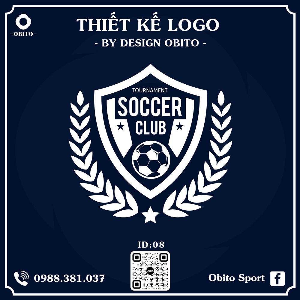 Logo bóng đá xanh navy hình khiên huy hiệu chuyên nghiệp