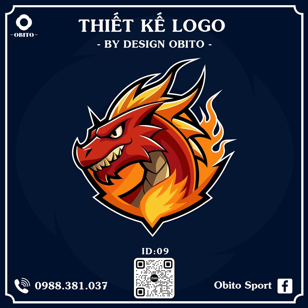 Logo Rồng Lửa Đỏ Cam thiết kế bởi Obito - dành cho gaming và áo thể thao