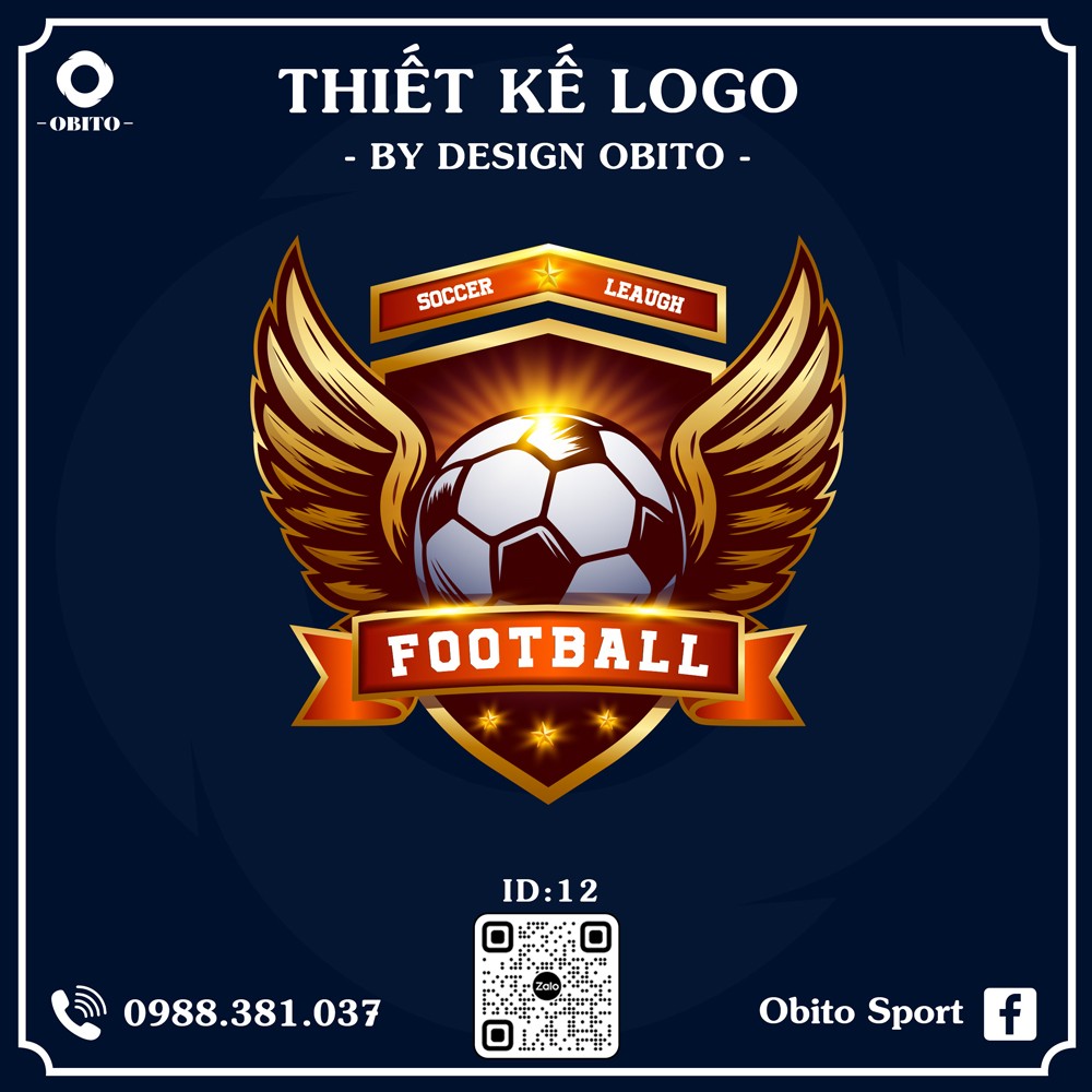 Logo bóng đá OBITO màu cam đỏ vàng với thiết kế khiên cánh hiện đại