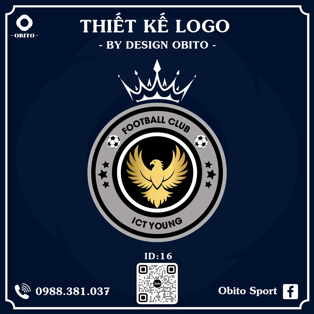 Logo Câu Lạc Bộ Bóng Đá ICT Young màu xanh đen vàng gold