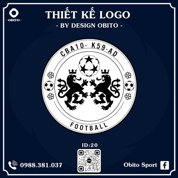 Logo Bóng Đá Đen Trắng Navy Hai Sư Tử Vương Miện
