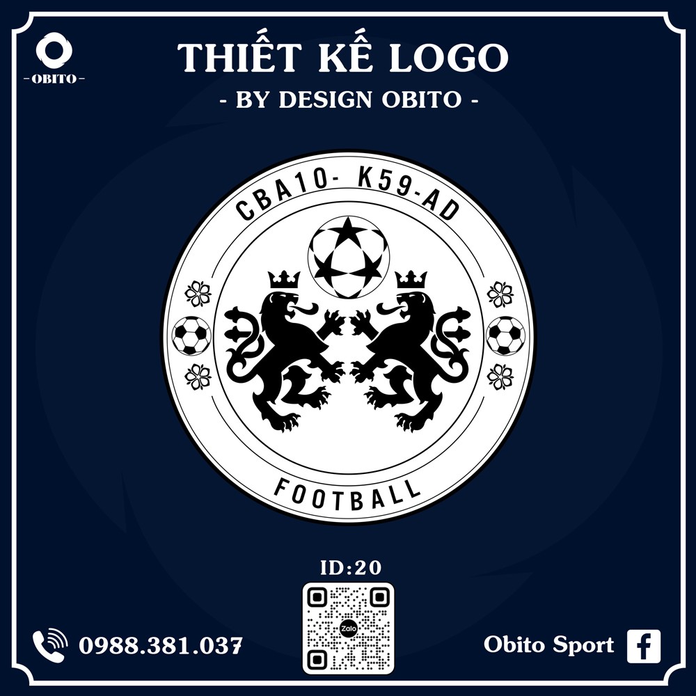 Logo Bóng Đá Đen Trắng Navy Hai Sư Tử Vương Miện