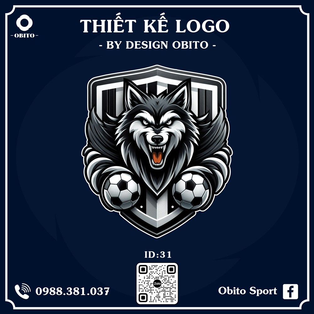 Logo đội bóng Obito với màu đen trắng và điểm nhấn đỏ cá tính