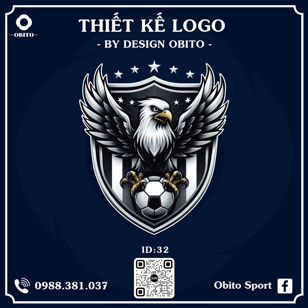 Logo thể thao Design Obito màu xanh navy, trắng, đen – thiết kế chuyên nghiệp cho đội bóng