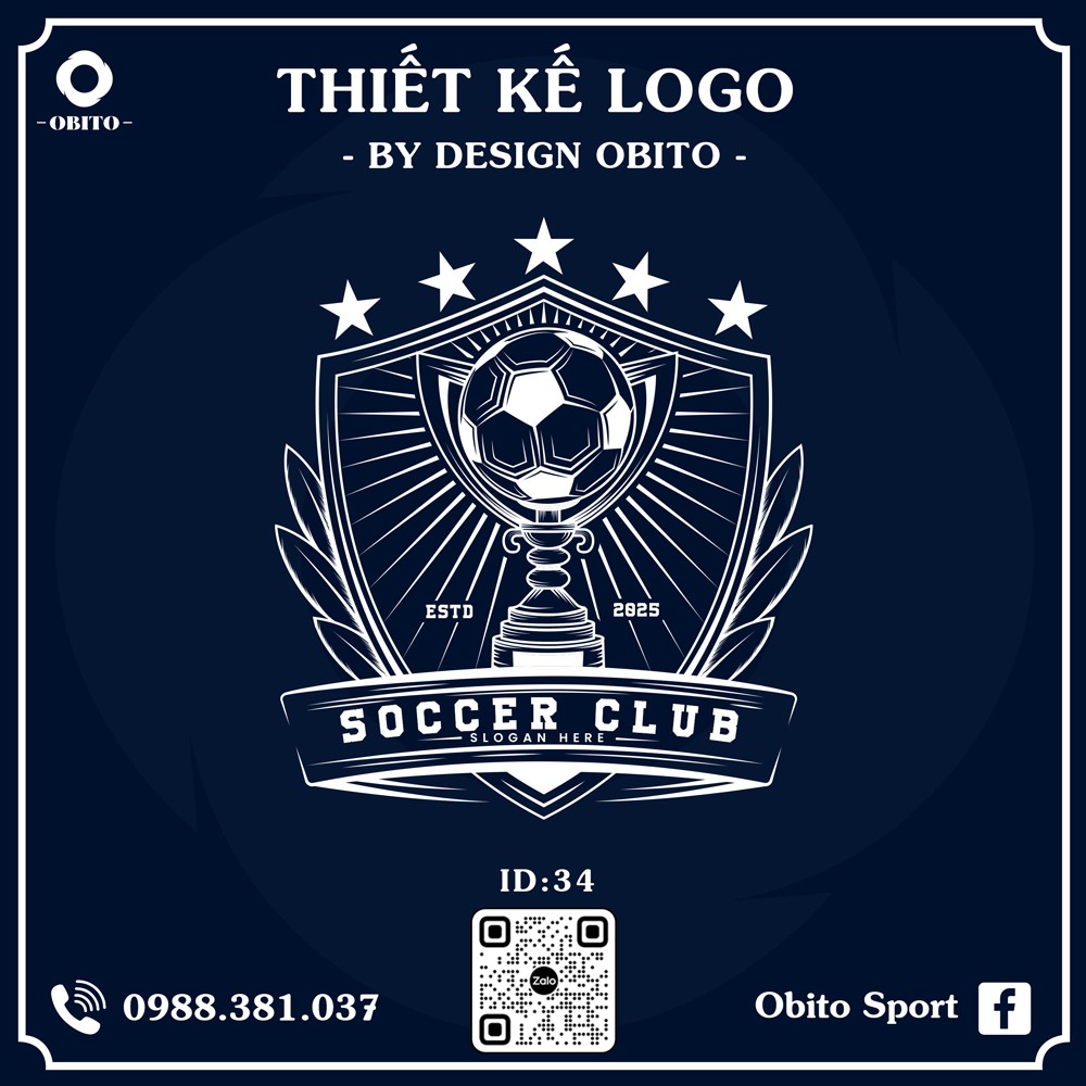 Logo bóng đá màu xanh navy trắng kiểu vector