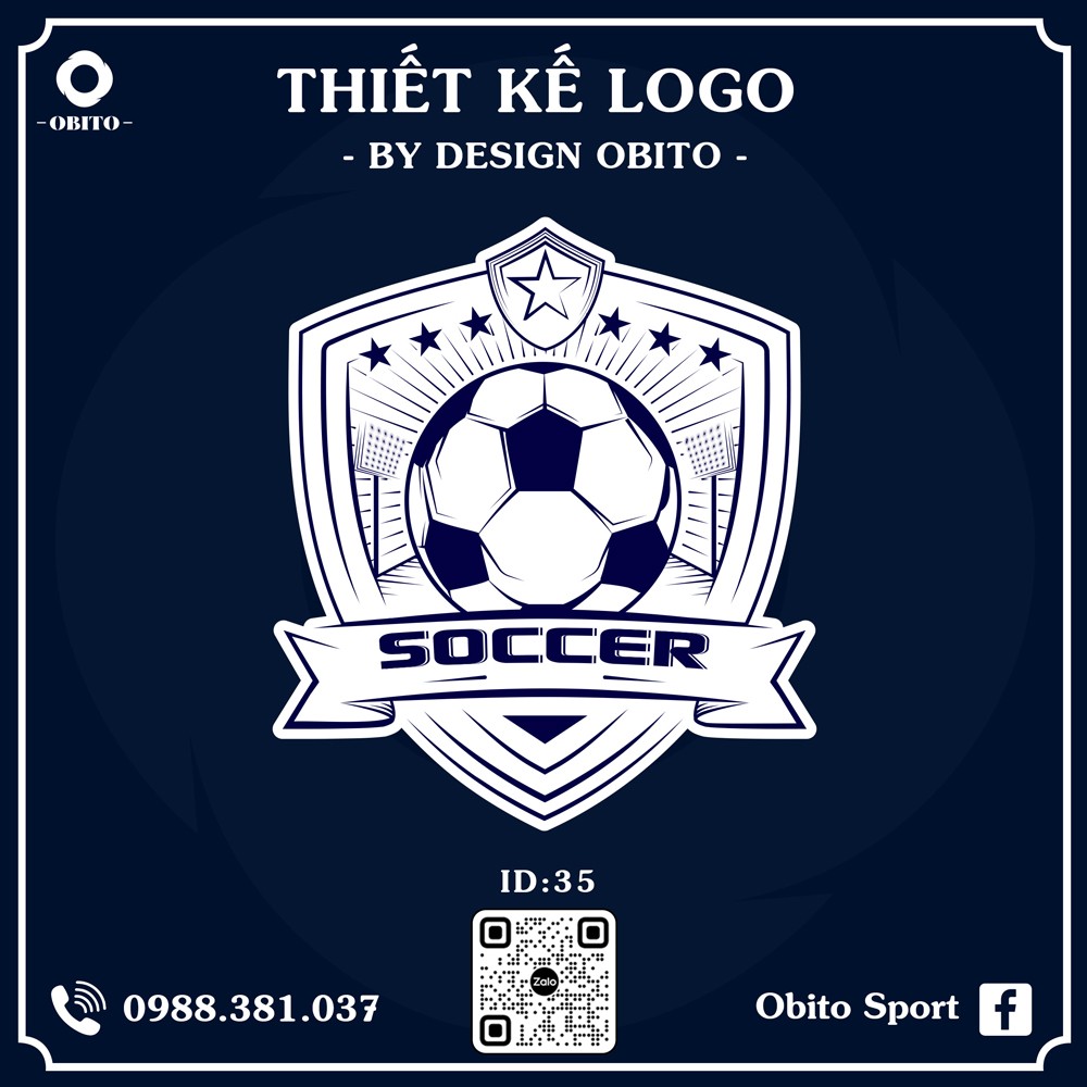 Logo bóng đá Obito Sport màu xanh navy đậm, phối trắng sắc nét