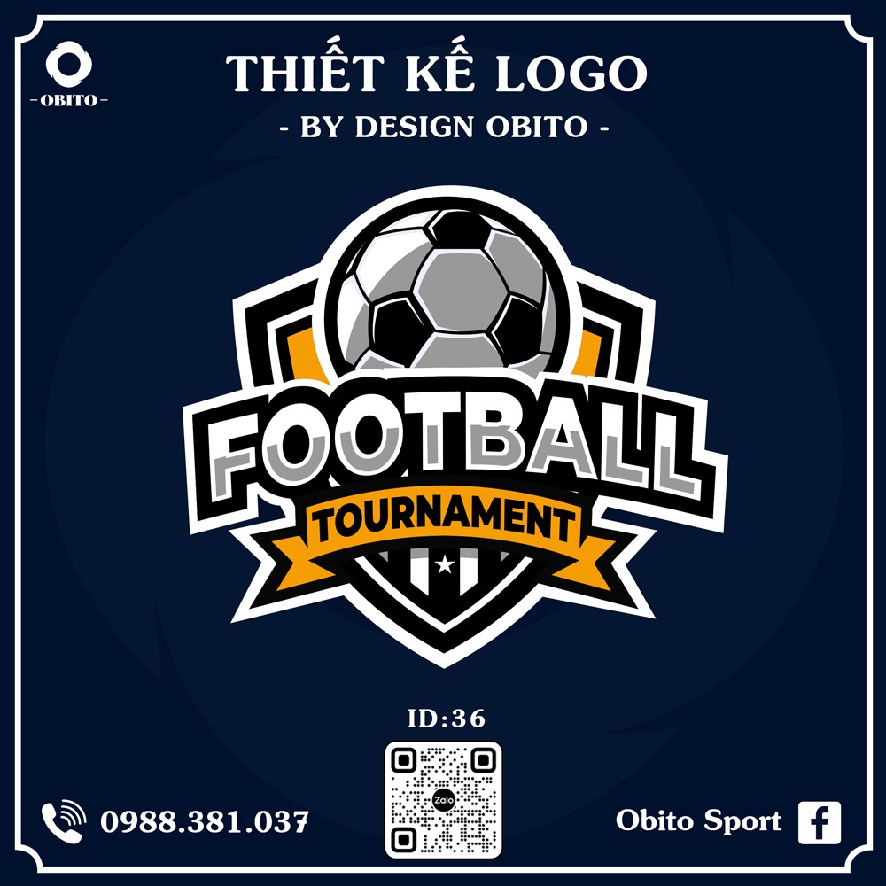 Logo bóng đá vector tông màu xanh đậm phối cam vàng, phù hợp in ấn trên áo đấu và poster