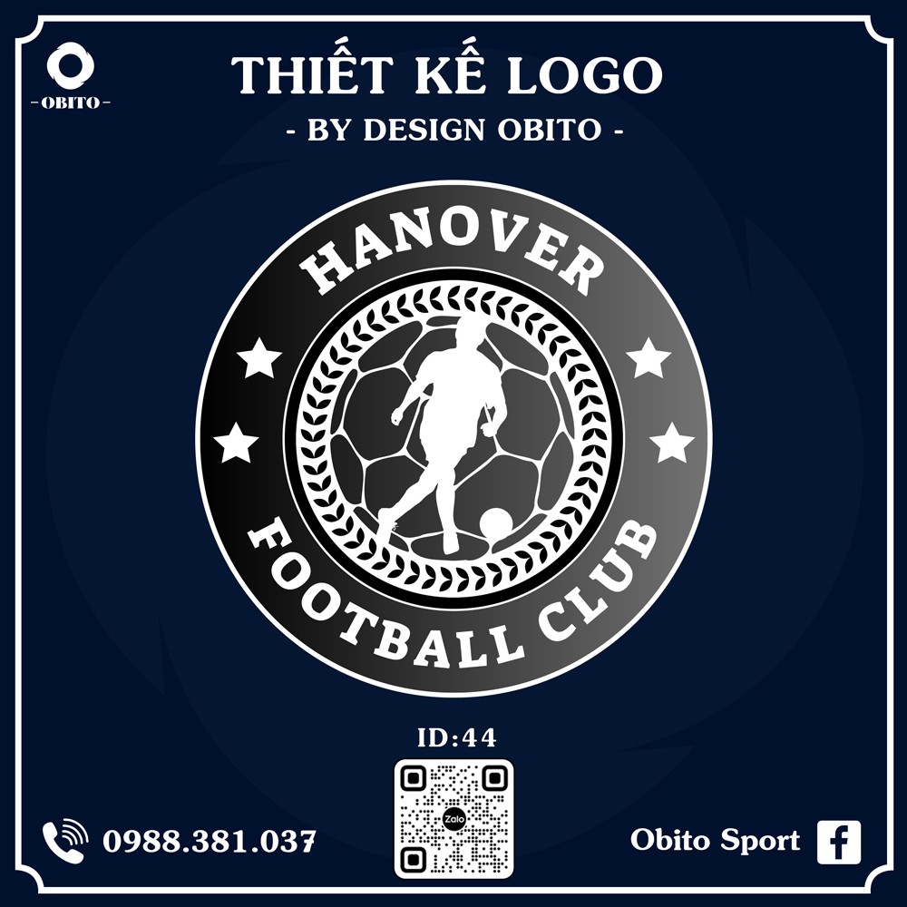Logo bóng đá màu xanh đậm với hiệu ứng chuyển sắc sang xám đen - Thiết kế bởi Obito Design