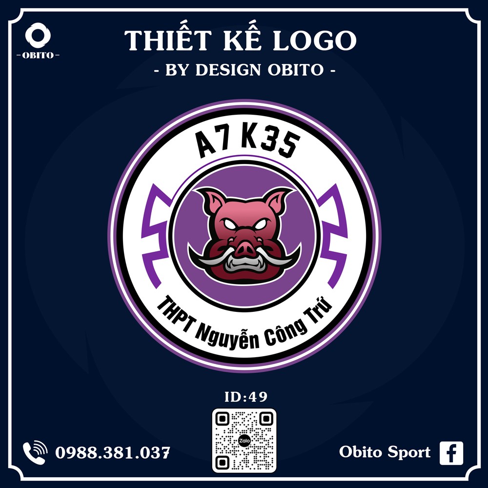Logo lớp A7 K35 THPT Nguyễn Công Trứ màu tím đỏ ánh trắng đen