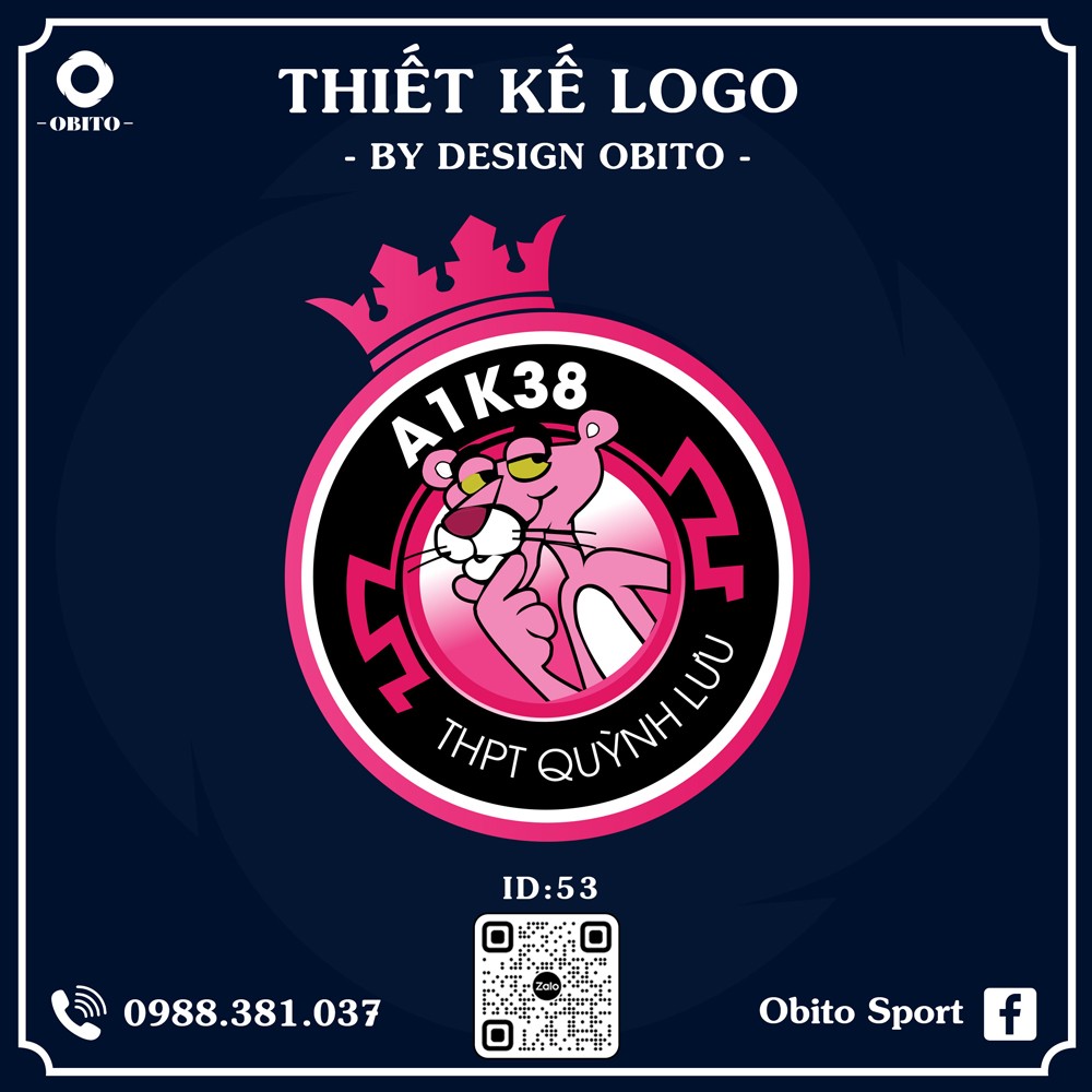 Logo Bóng Đá 53 với tông hồng trẻ trung và viền đen mạnh mẽ, lý tưởng cho các mẫu áo đồng phục cá tính