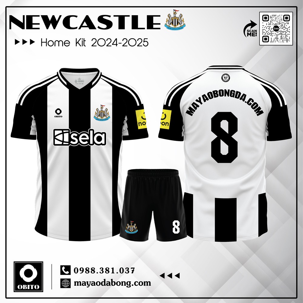Bộ quần áo thi đấu CLB Newcastle sân nhà mùa giải 2024-2025 màu đen trắng