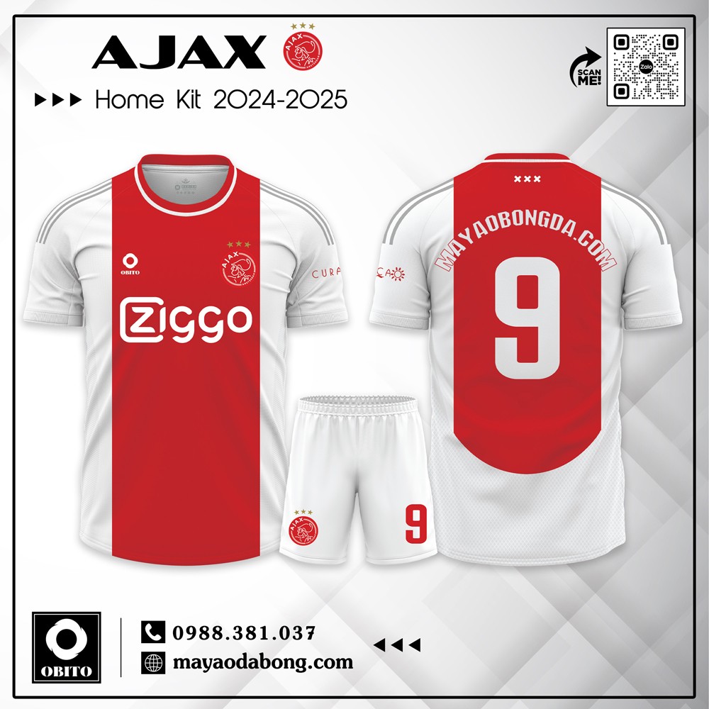 Áo bóng đá Ajax sân nhà 2024-2025 màu trắng đỏ