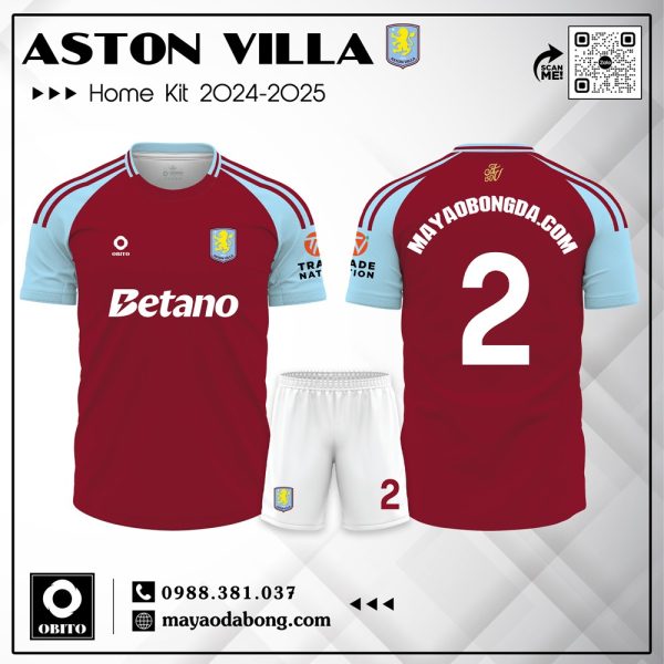 Áo Đấu Aston Villa Sân Nhà 2024-2025 Màu Đỏ Đô