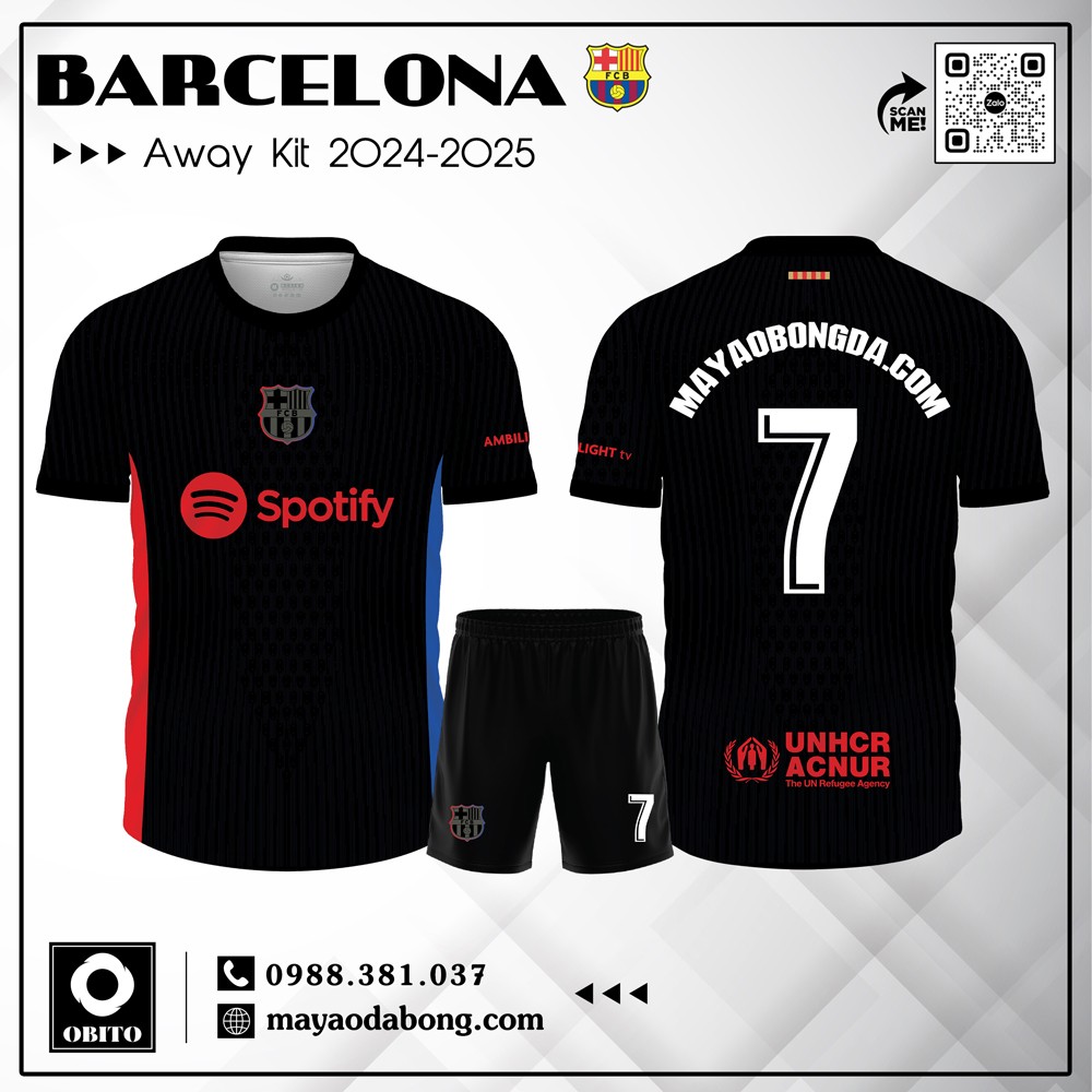 Áo đấu sân khách Barcelona 2024-2025 màu đen