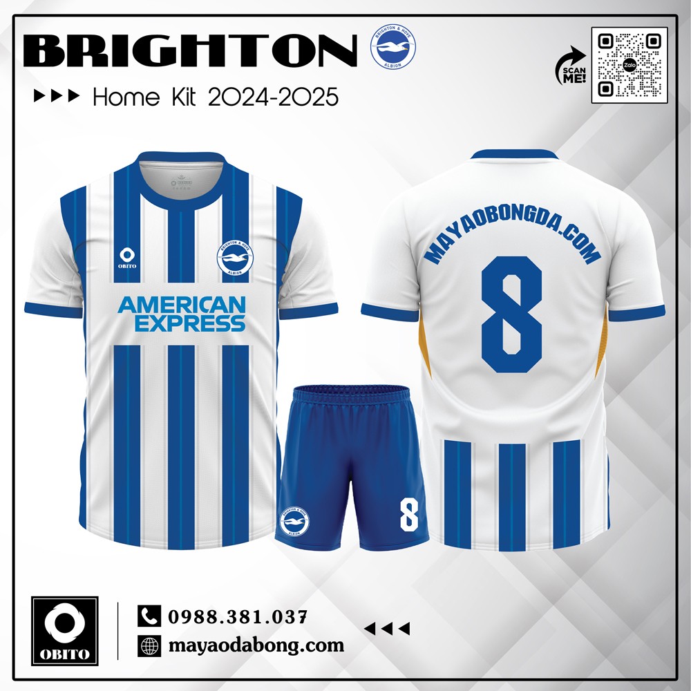 Áo Đấu Brighton Sân Nhà 2024-2025 - Sọc Xanh Biển Trắng