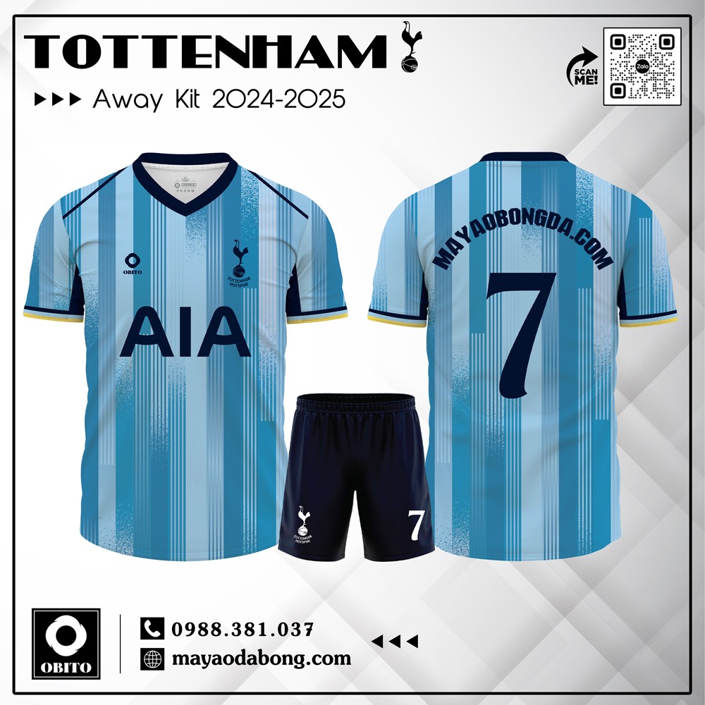 Áo đấu Tottenham sân khách 2024-2025 màu xanh dương phối sọc hiện đại