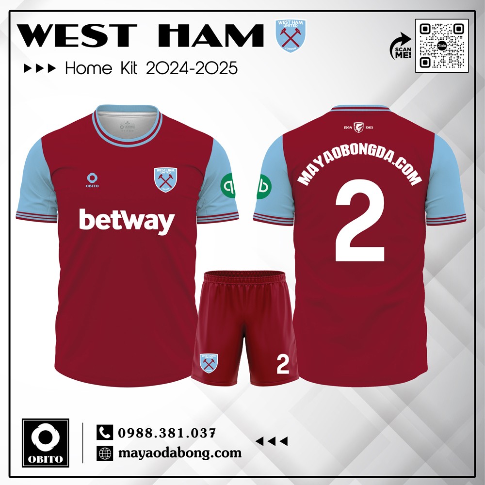 Áo đấu West Ham 2024-2025 sân nhà màu bã trầu và xanh da trời