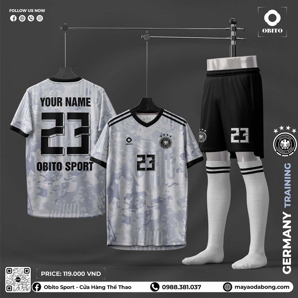 Quần áo đá banh màu trắng xám phối đen thiết kế camo cá tính