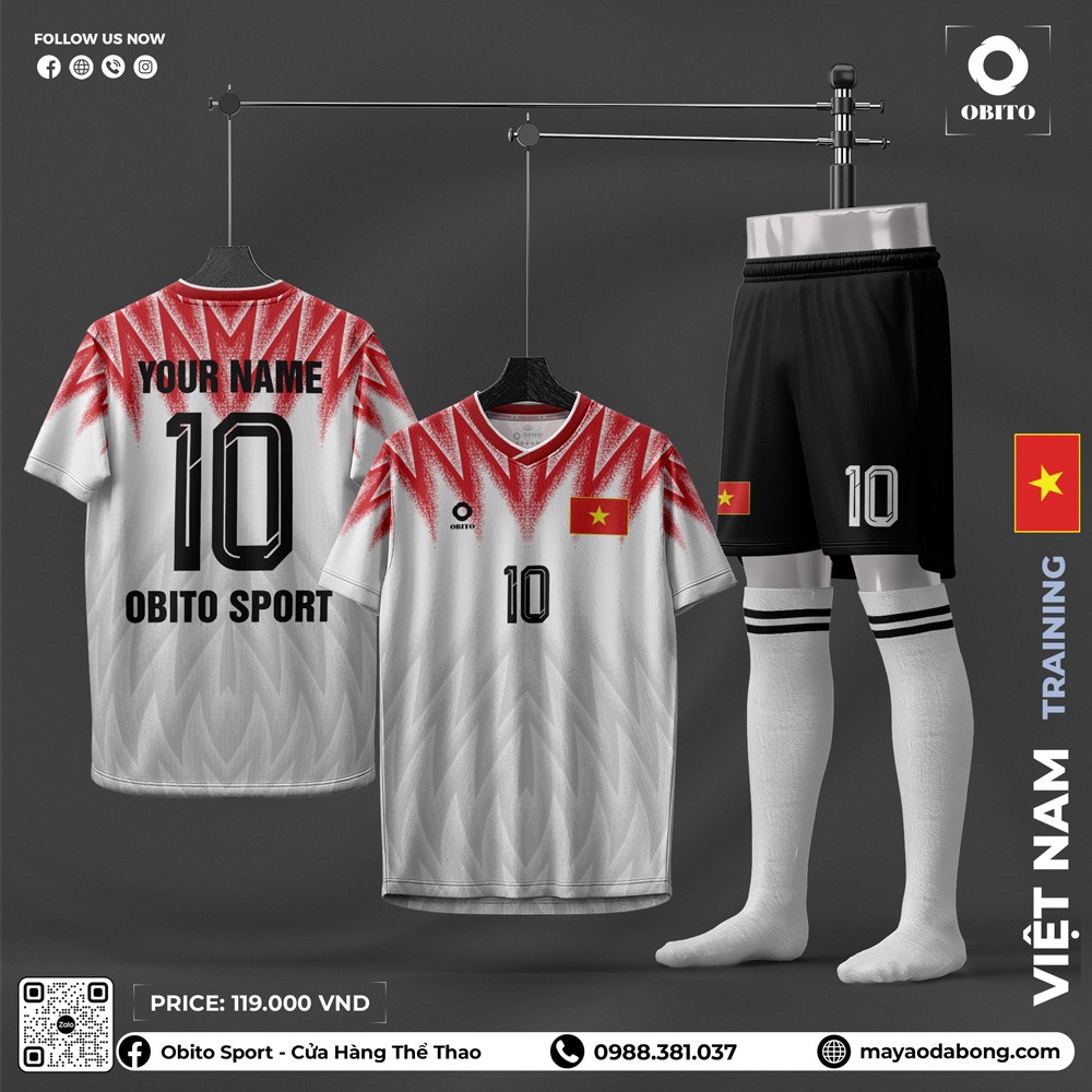 Bộ quần áo thể thao VIETNAM TRAINING trắng đỏ của OBITO SPORT
