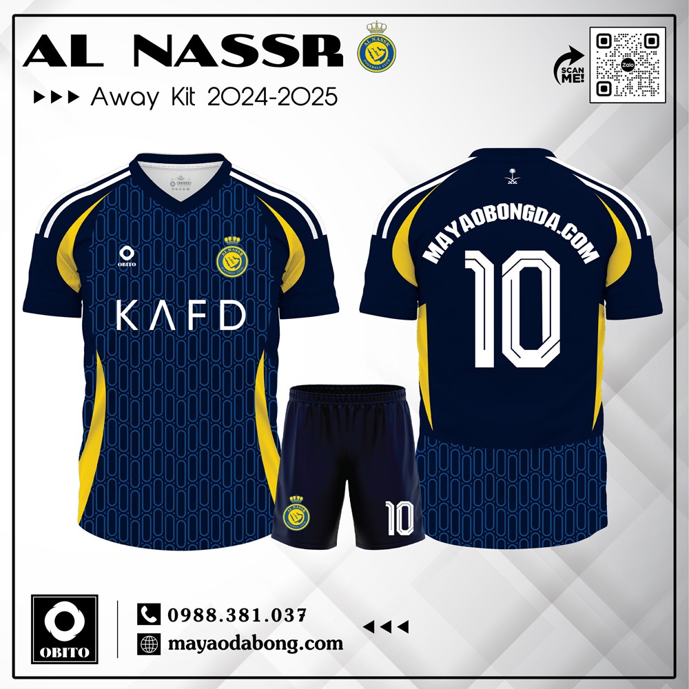 Áo đấu Al Nassr Away Kit 2024-2025 màu xanh navy phối vàng cực chất