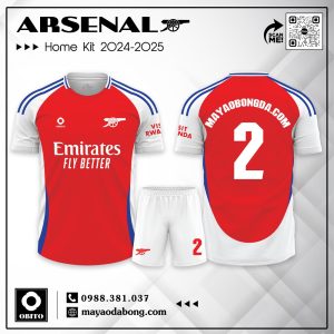 Bộ Quần Áo Thi Đấu Sân Nhà Arsenal 2024-2025 Màu Đỏ