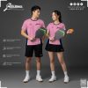 Áo Pickleball Hồng Pastel Viền Xanh Navy Thể Thao Năng Động