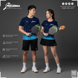 Áo Thể Thao Pickleball Xanh Navy Phối Cyan Nam Nữ - Thiết Kế Năng Động, Chất Vải Co Giãn 4 Chiều