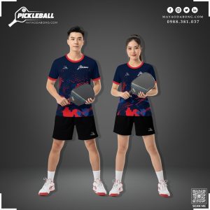 Áo Thi Đấu Pickleball Xanh Navy Phối Đỏ Cá Tính