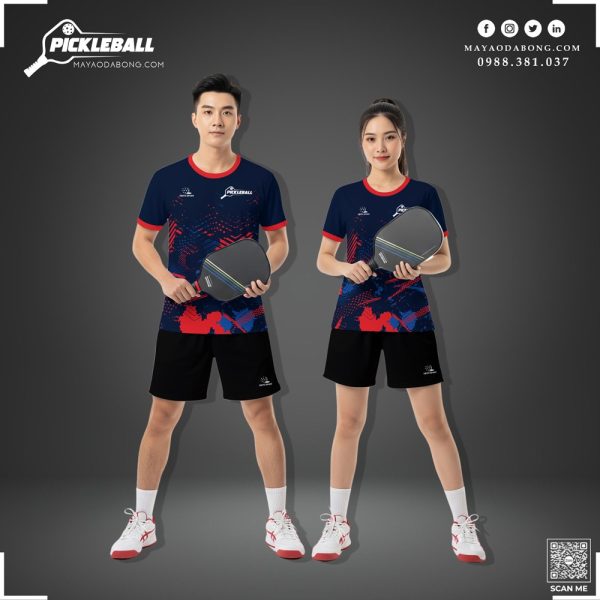Áo Thi Đấu Pickleball Xanh Navy Phối Đỏ Cá Tính