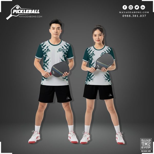 Áo Thể Thao Pickleball Trắng Xanh Đậm Pixel Cá Tính