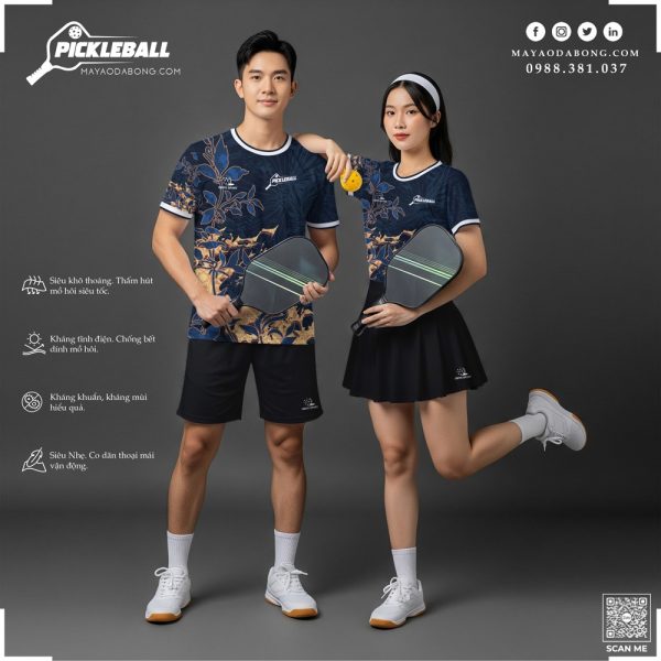 Áo Pickleball Xanh Navy Phối Vàng Đồng Đẳng Cấp Cho Cặp Đôi