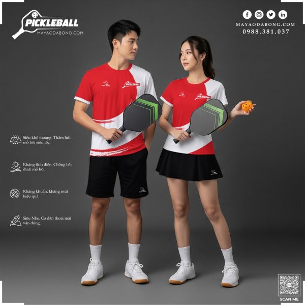 Áo Pickleball Đỏ Trắng Năng Động – Thiết Kế Thể Thao Chuyên Nghiệp