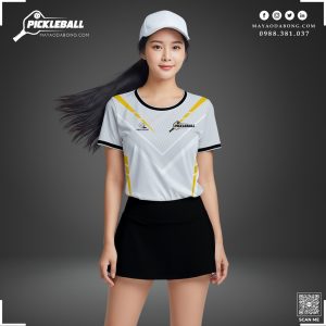 Áo Thể Thao Pickleball Trắng Viền Vàng Đen Năng Động