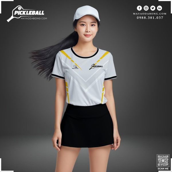 Áo Thể Thao Pickleball Trắng Viền Vàng Đen Năng Động