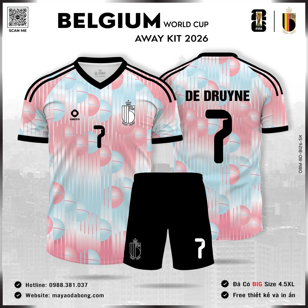 Áo đội tuyển Bỉ 2026 phối màu xanh ngọc nhạt hồng pastel hiện đại