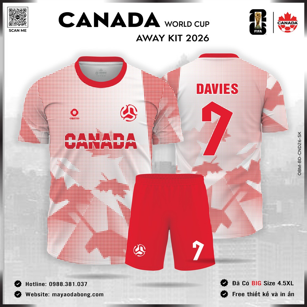 Áo đội tuyển Canada 2026 sân khách màu đỏ trắng họa tiết lá phong