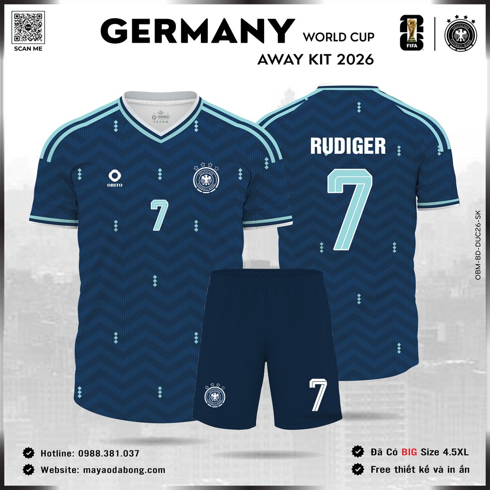 Áo đội tuyển Đức 2026 màu xanh đậm hoạ tiết zigzag sang trọng